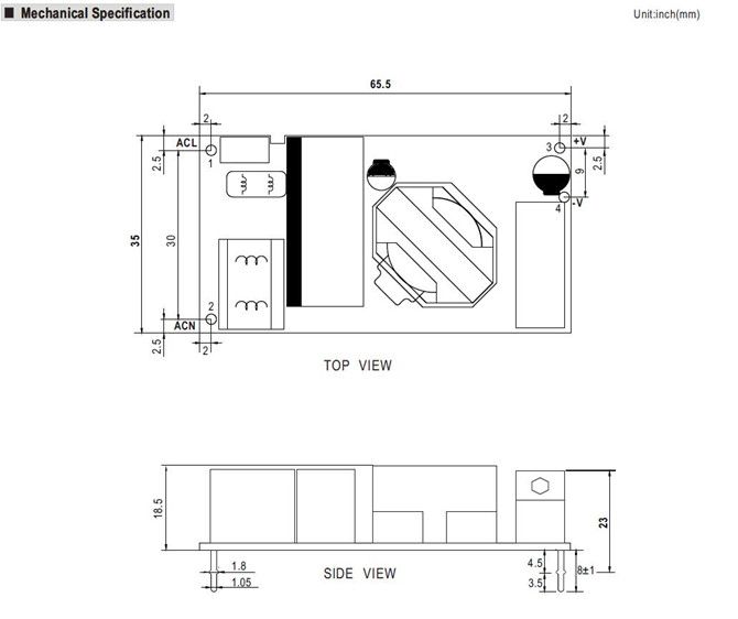 Meanwell MFM-30-15 Mechanical Diagram