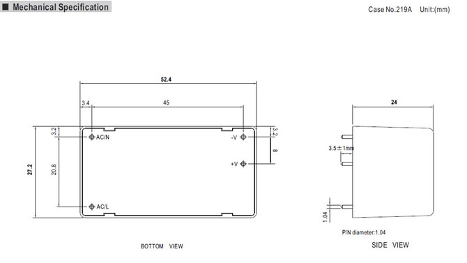 Meanwell MPM-15-12 Mechanical Diagram