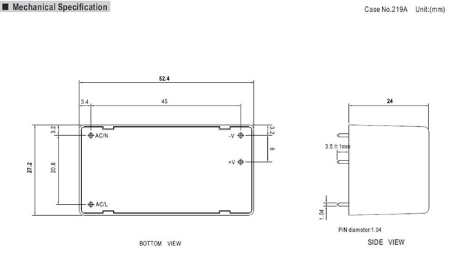 Meanwell MPM-15-24 Mechanical Diagram