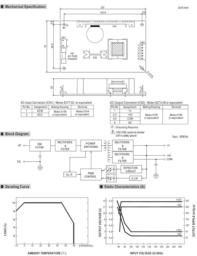 Meanwell PD-45 Series Mechanical Diagram