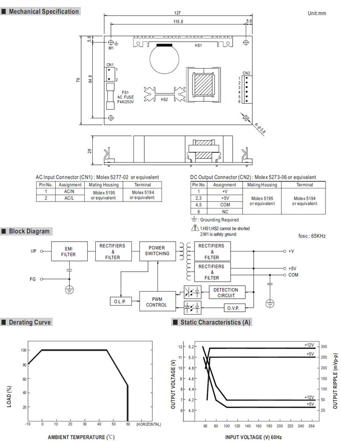 Meanwell PD-45B Mechanical Diagram