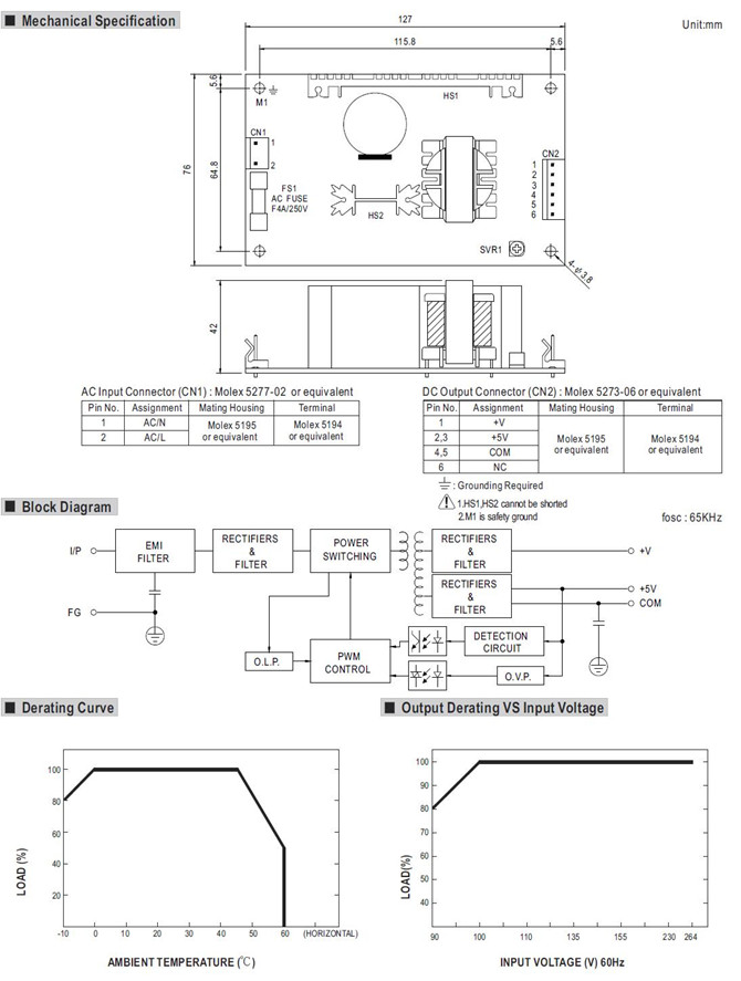 Meanwell PD-65 Series Mechanical Diagram