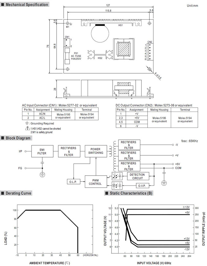 Meanwell PT-45A Mechanical Diagram