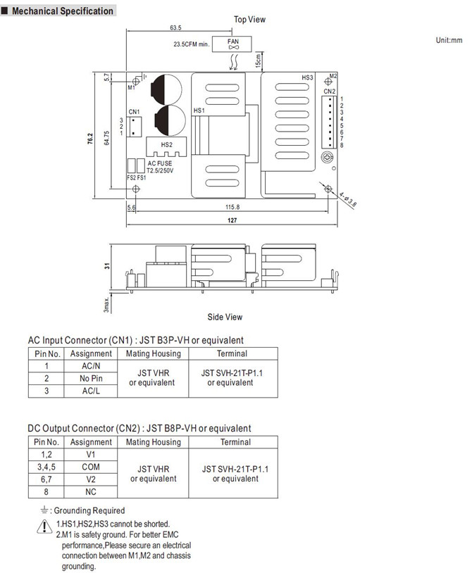 Meanwell RPD-75B Mechanical Diagram