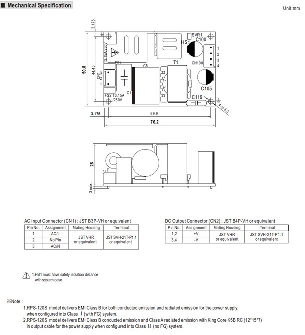 Meanwell RPS-120S-27 Mechanical Diagram