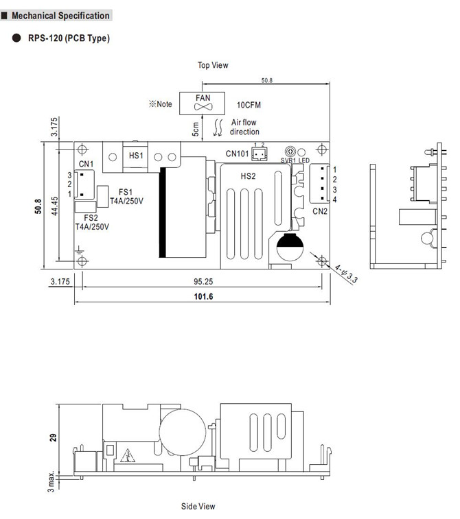 Meanwell RPS-120-24 Mechanical Diagram