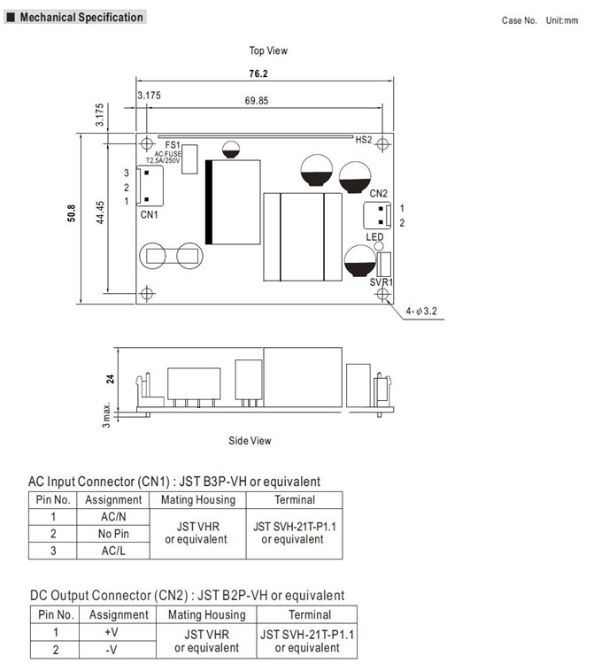 Meanwell RPS-30-24 Mechanical Diagram