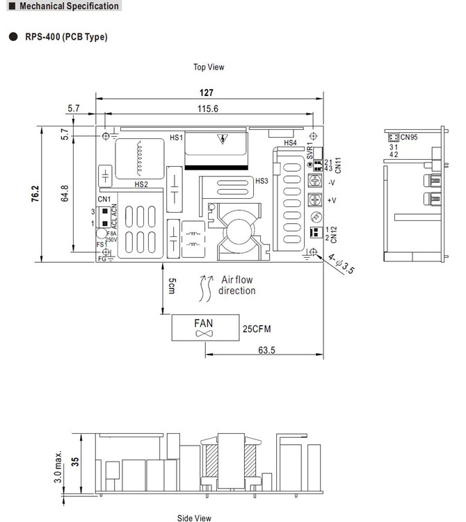 Meanwell RPS-400-27 Mechanical Diagram