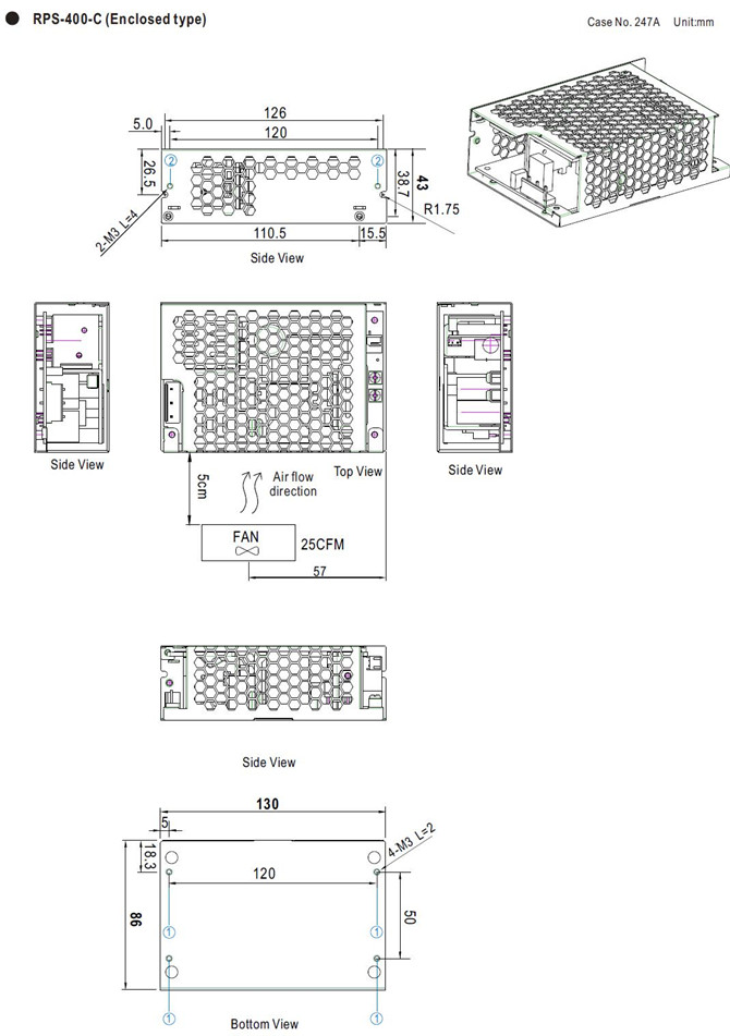 Meanwell RPS-400-24 Mechanical Diagram