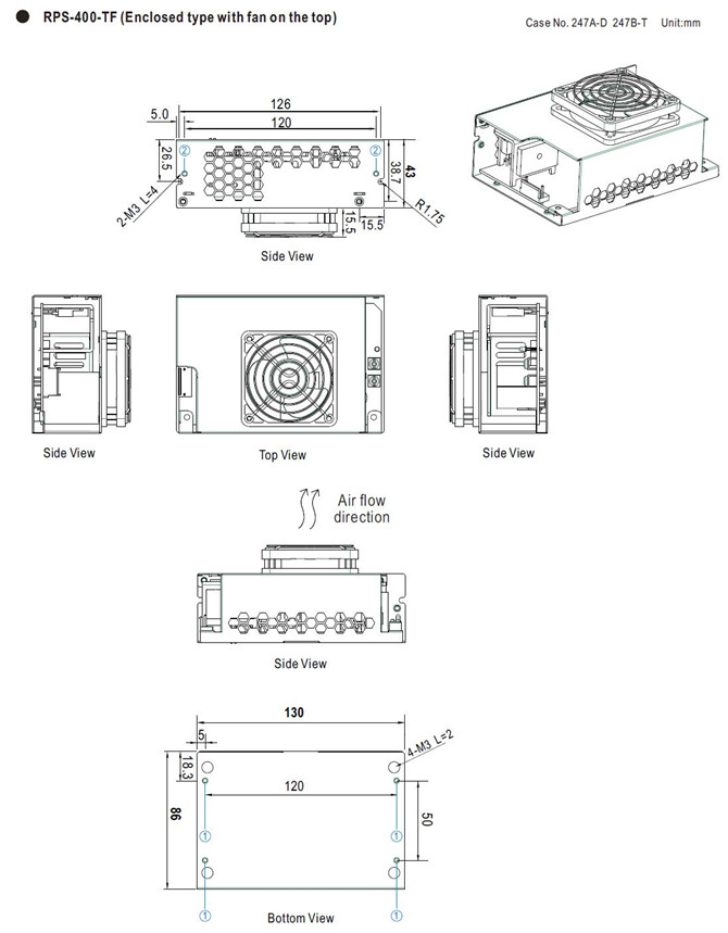 Meanwell RPS-400-48 Mechanical Diagram