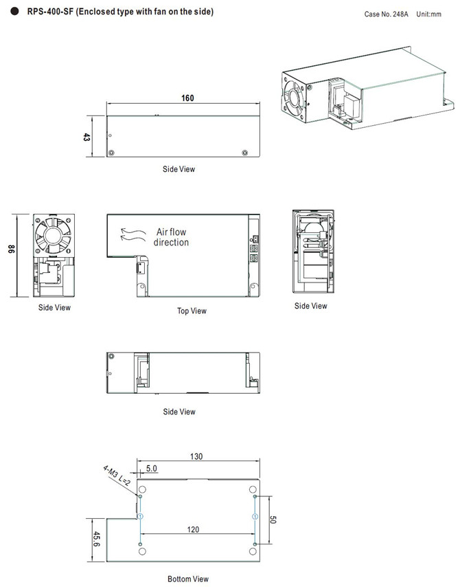 Meanwell RPS-400-48 Mechanical Diagram