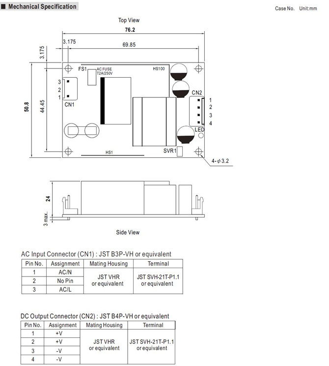 Meanwell RPS-45-24 Mechanical Diagram