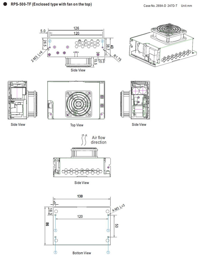Meanwell RPS-500-12 Mechanical Diagram