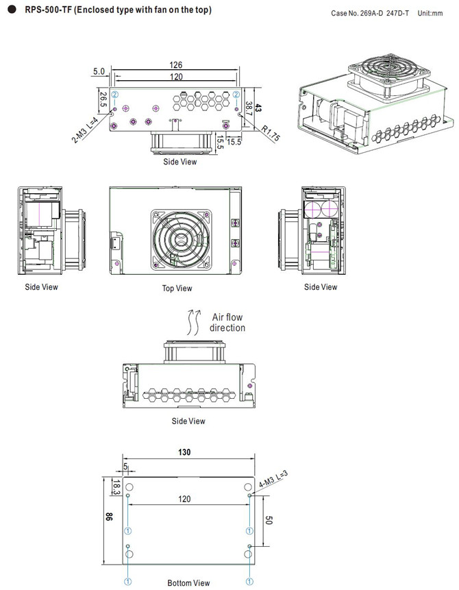 Meanwell RPS-500-48 Mechanical Diagram