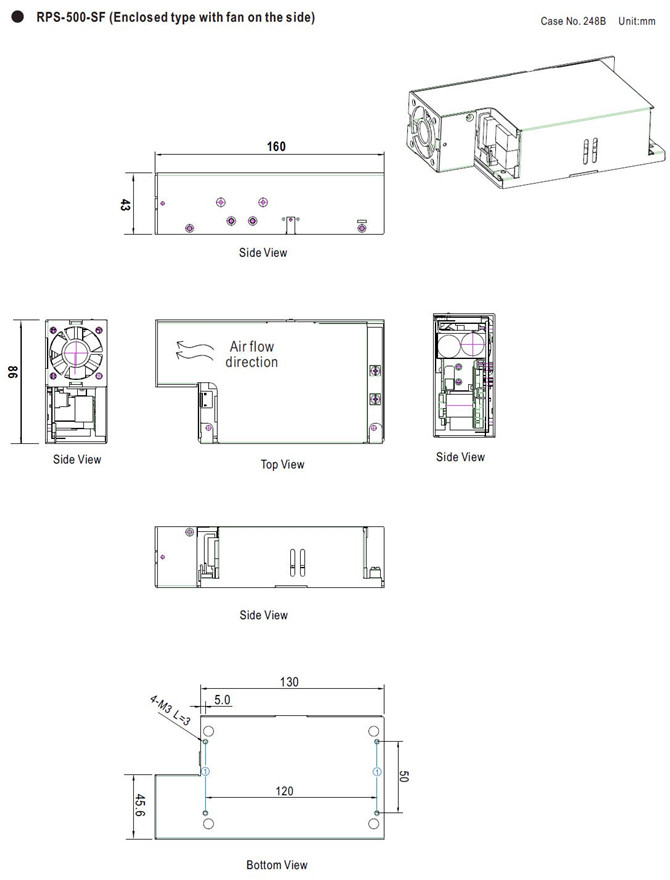 Meanwell RPS-500-48 Mechanical Diagram