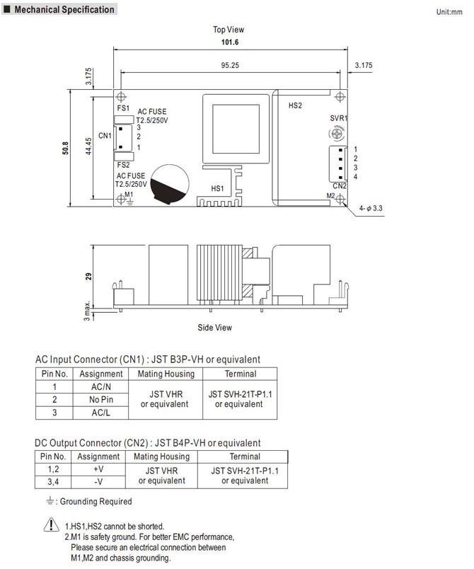 Meanwell RPS-60-3.3 Mechanical Diagram