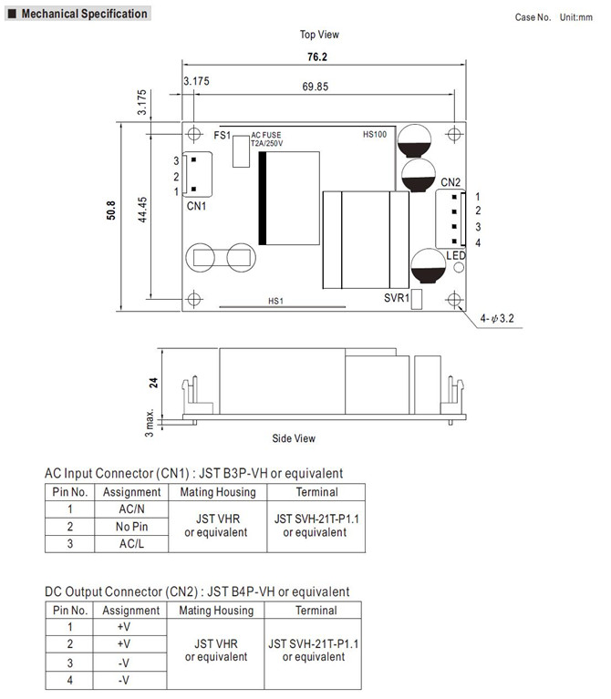 Meanwell RPS-65-15 Mechanical Diagram