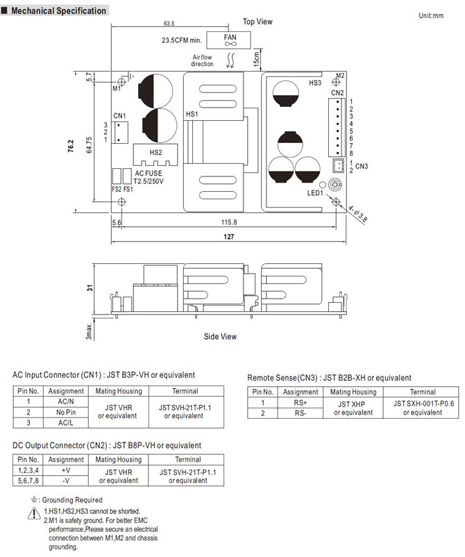 Meanwell RPS-75-3.3 Mechanical Diagram