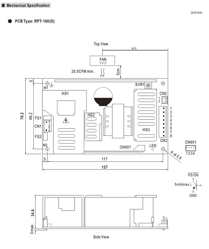 Meanwell RPT (G)-160C Mechanical Diagram