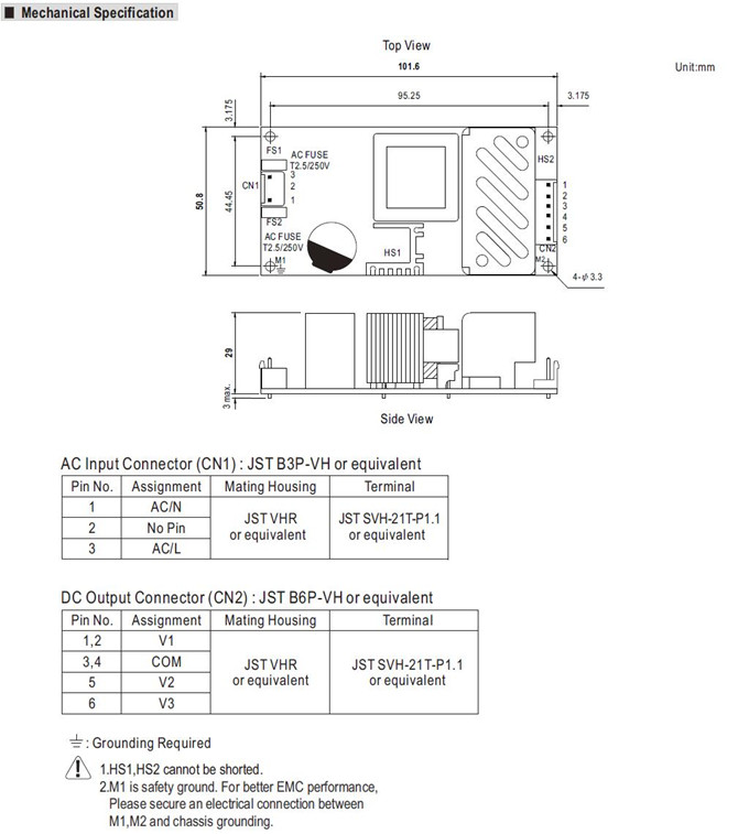 Meanwell RPT-60 Series Mechanical Diagram