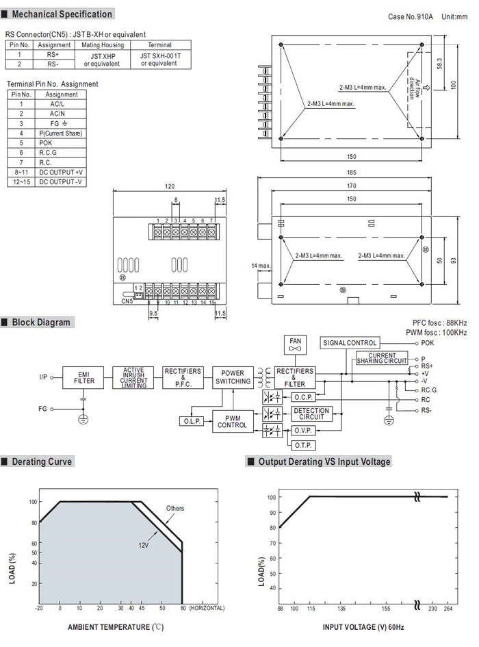Meanwell PSP-600 Series Mechanical Diagram