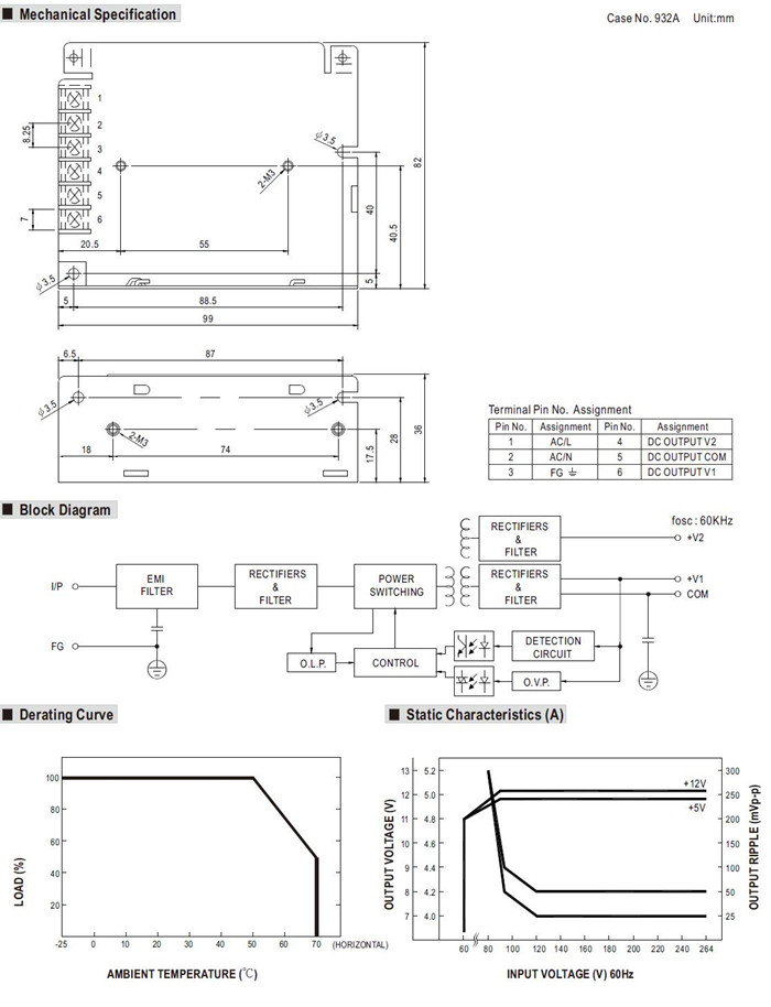 Meanwell RD-35 Series Mechanical Diagram