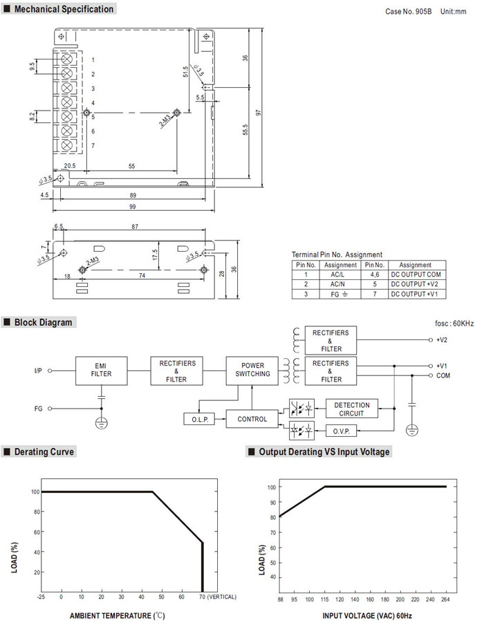 Meanwell RD-50A Mechanical Diagram