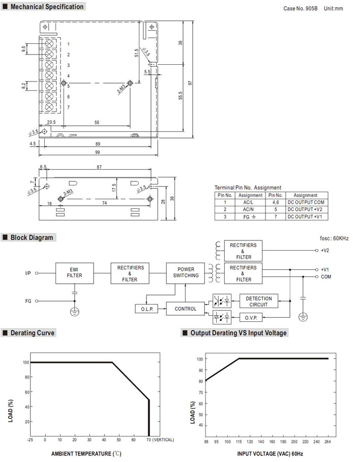 Meanwell RD-50 Mechanical Diagram