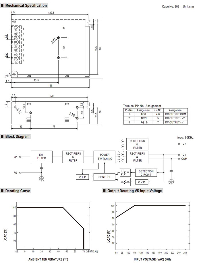 Meanwell RD-65A Mechanical Diagram