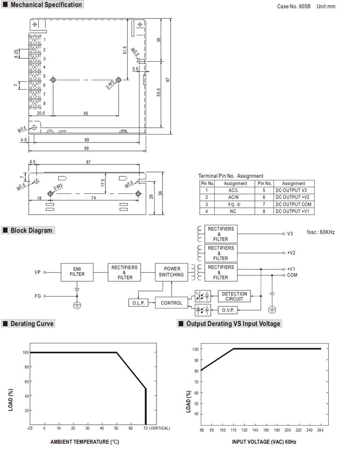 Meanwell RT-50C Mechanical Diagram