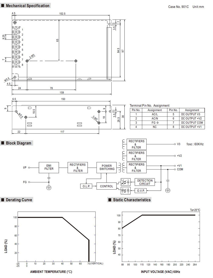 Meanwell RT-85B Mechanical Diagram