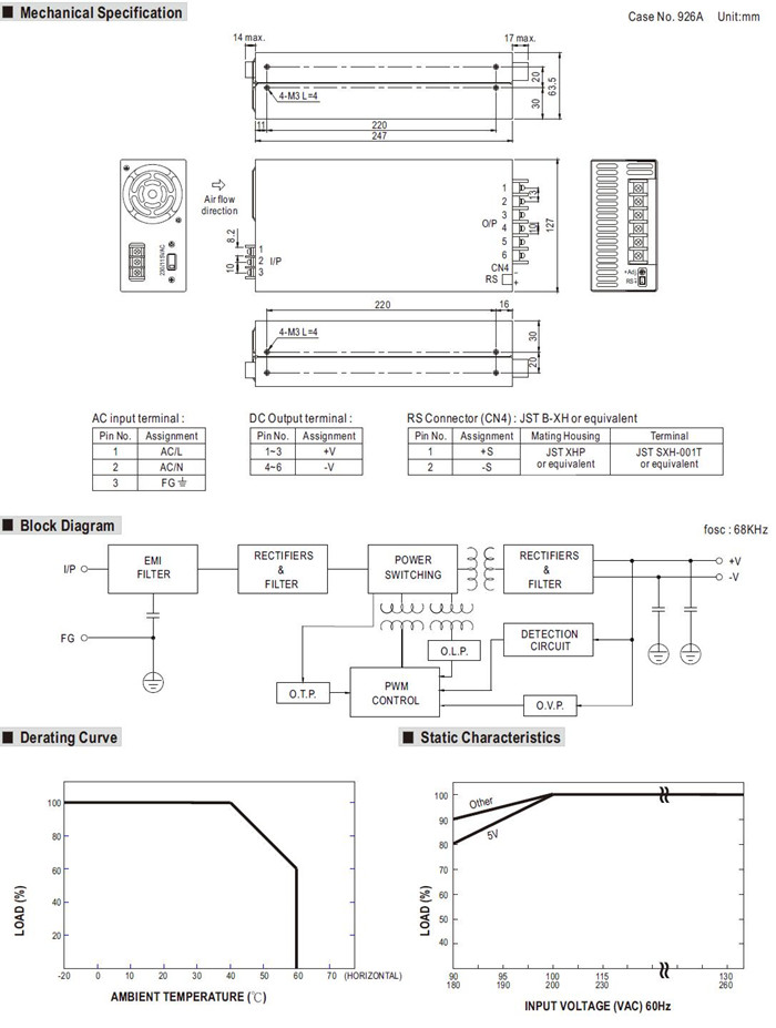 Meanwell SE-600-5 Mechanical Diagram