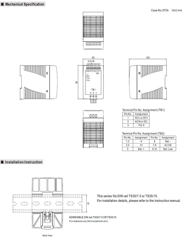 Meanwell DRC-100 Series Mechanical Diagram