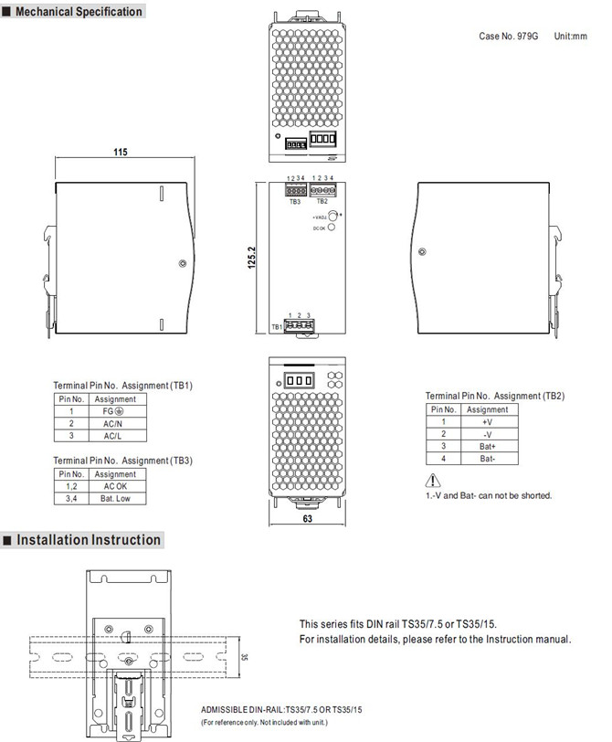 Meanwell DRC-180A Mechanical Diagram