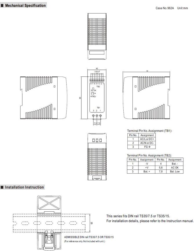 Meanwell DRC-60A Mechanical Diagram