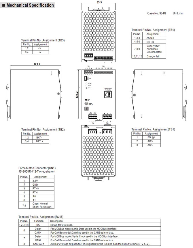 Meanwell DRS-240 Series Mechanical Diagram