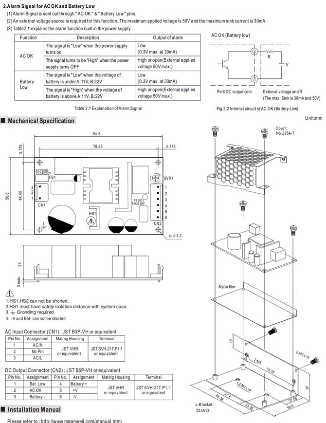 Meanwell PSC-35B Mechanical Diagram