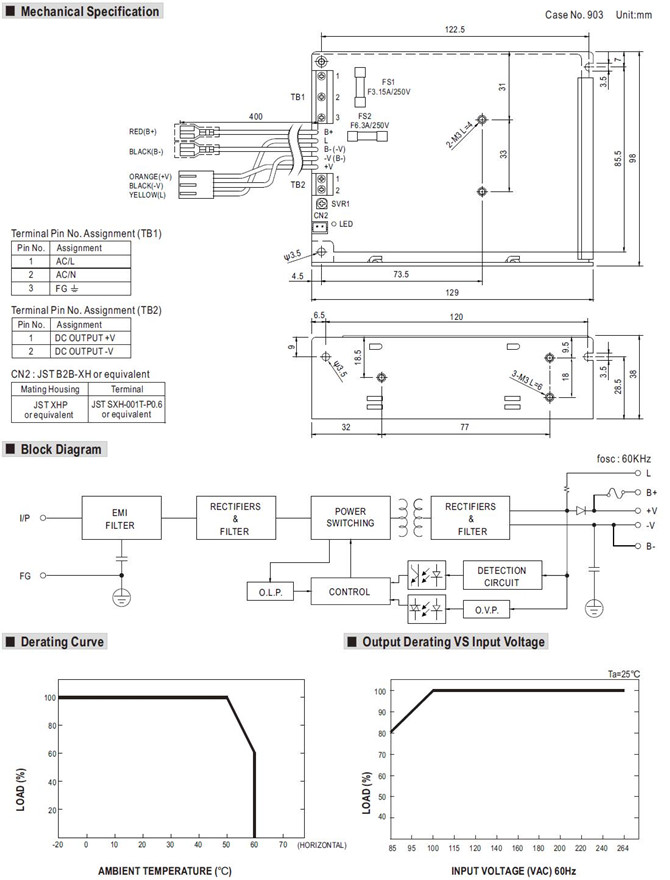 Meanwell SCP-50 Series Mechanical Diagram