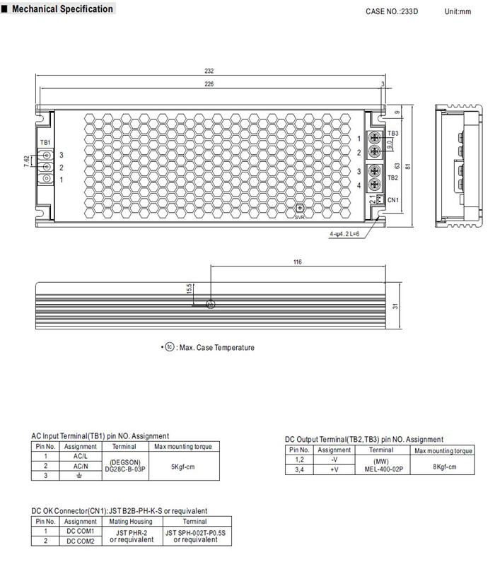 Meanwell UHP 500 Series Mechanical Diagram